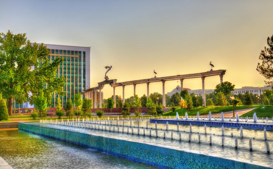Fountain on Independence Square in Tashkent, the capital of Uzbekistan