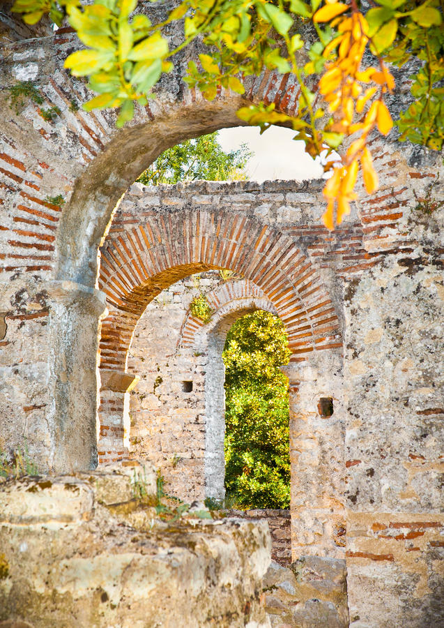 Remains of the ancient Baptistery dated from the 6th century at Butrint, Albania.