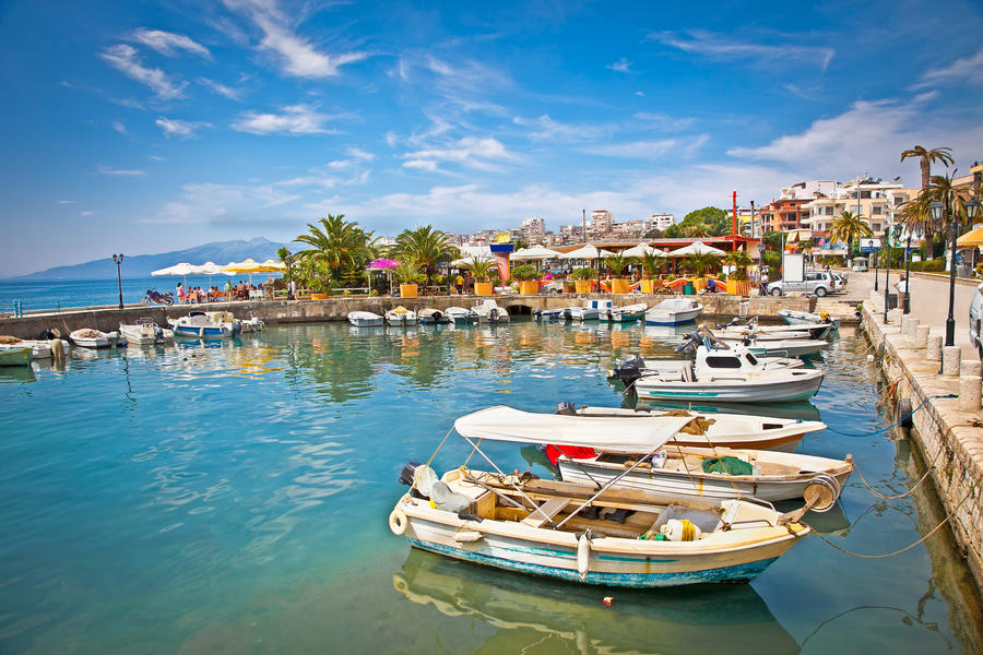 Saranda city port  at ionian sea. Albania.