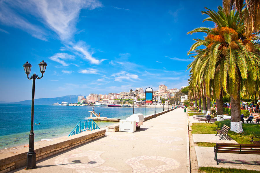 Main city promenade in Saranda, Albania.