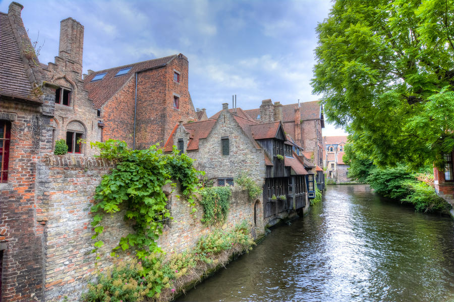 Bruges ancient houses along canals, Belgium