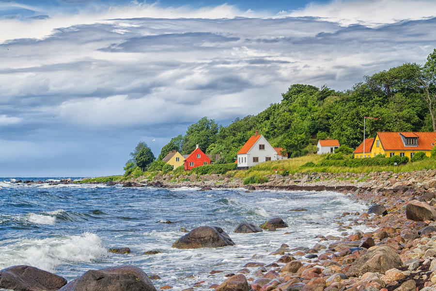 View of a typical danish houses on Bornholm, near Hasle and Jons Kappel. Denmark