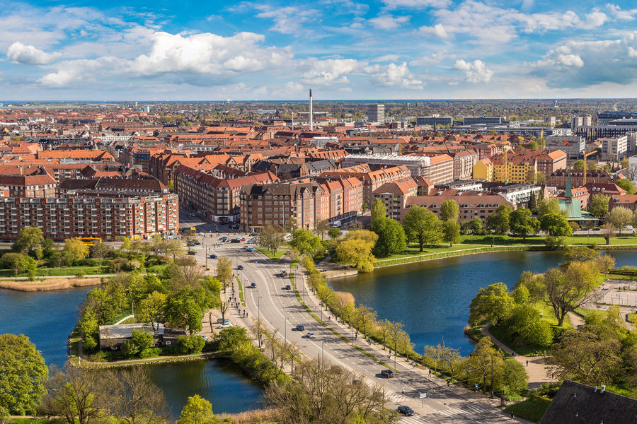 Aerial view of Copenhagen, Denmark in a sunny day