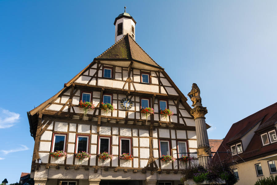 Blaubeuren Rathaus City Council Exterior Front Outdoors Blue Sky Germany Tourist Destination