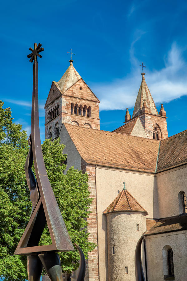 Views of the Stephans Cathedral in front of bright blue sky in Breisach on the Upper Rhine in Baden-WÃ?Â¼rttemberg