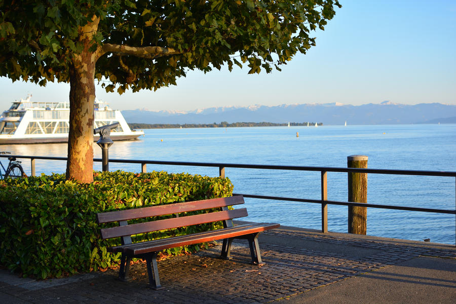 Bikes in front of a ferry at the lake of constance