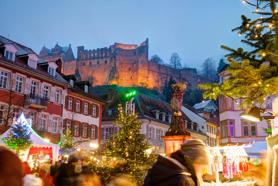 Heidelberg, Germany: Famous Christmas Market and Castle.
