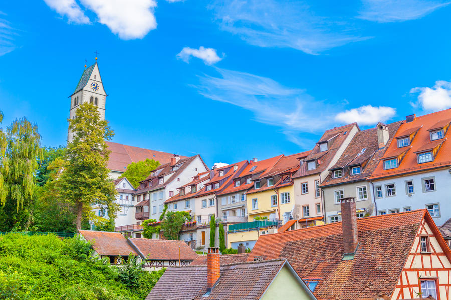 Germany Meersburg. Old colorful buildings and roofs.