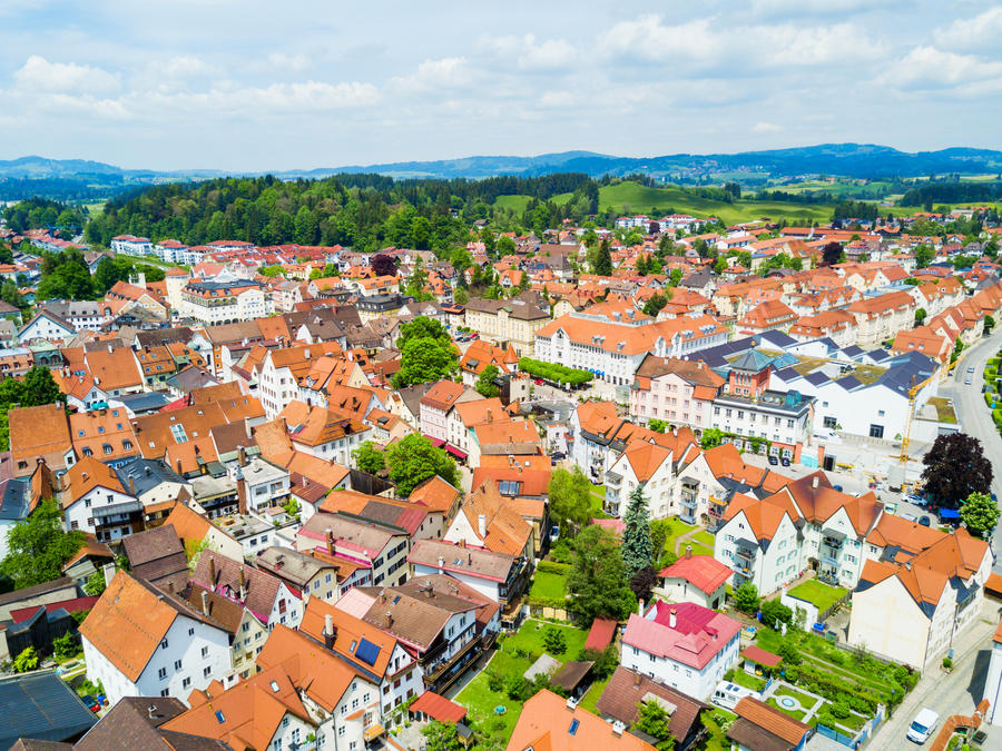 Fussen old town aerial panoramic view. Fussen is a small town in Bavaria, Germany.