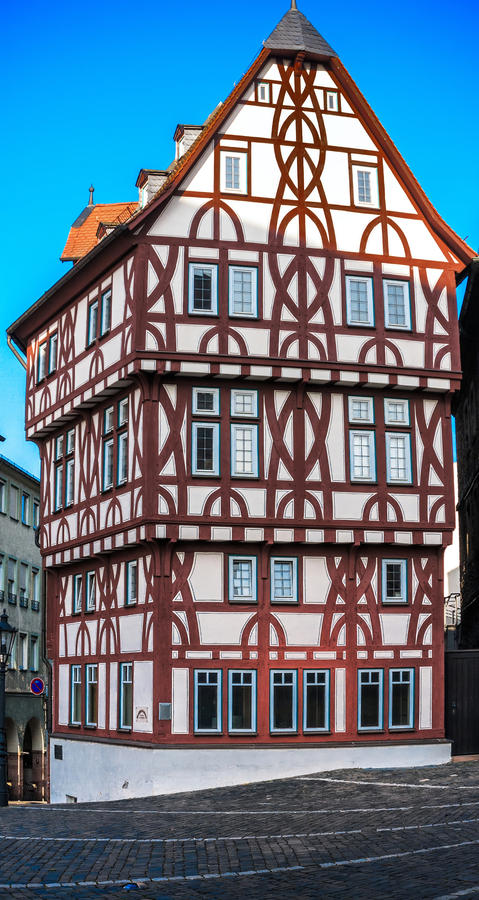 Colorful half-timbered house in Aschaffenburg, Bavaria, Germany