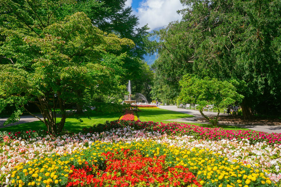 Royal spa garden in resort town Bad Reichenhall, Berchtesgadener Land, Germany