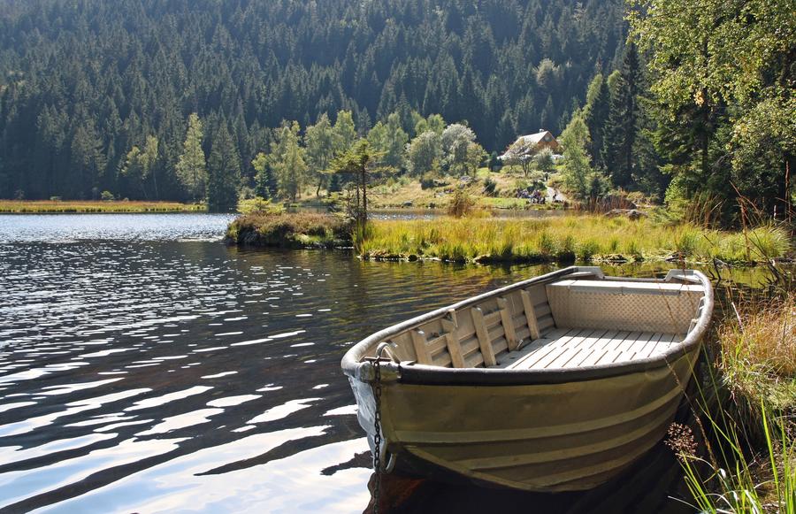 Ein Boot am kleinen Arbersee,Lake &quot;Kleiner Arbersee&quot; in the Nationalpark &quot;bavarien forest&quot; close to Czech Republik,Little boat on the Lake &quot;Kleiner Arbersee&quot;