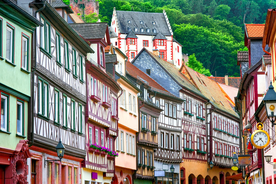 Half-timbered old houses in german town by Frankfurt