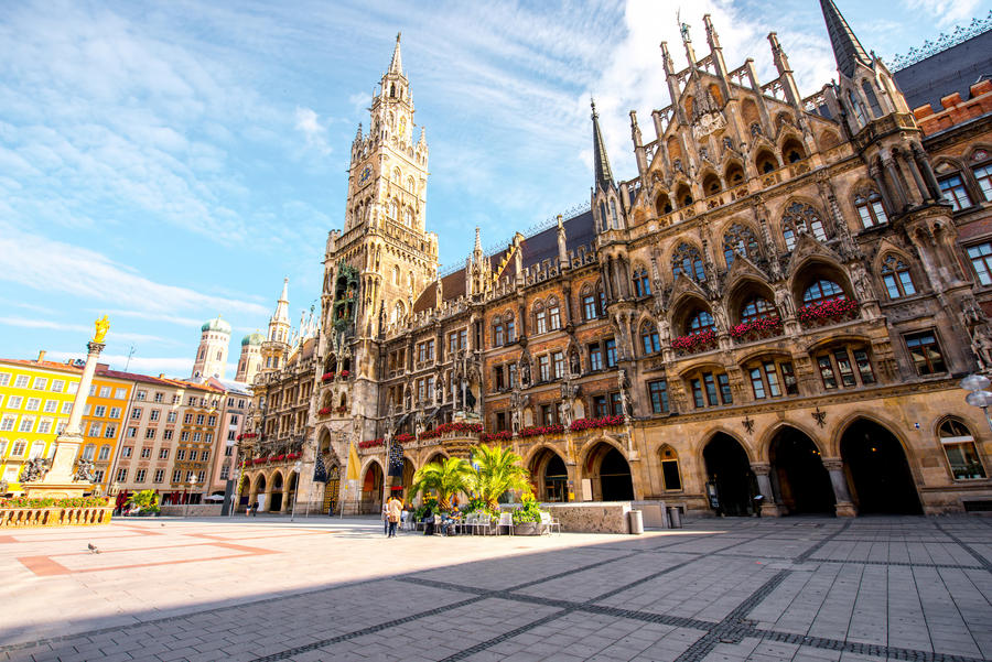 View on the main town hall with clock tower on Mary's square in Munich, Germany