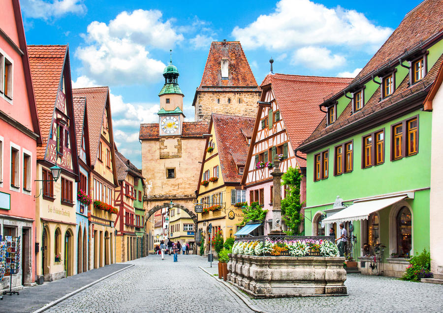 Beautiful view of the historic town of Rothenburg ob der Tauber, Franconia, Bavaria, Germany