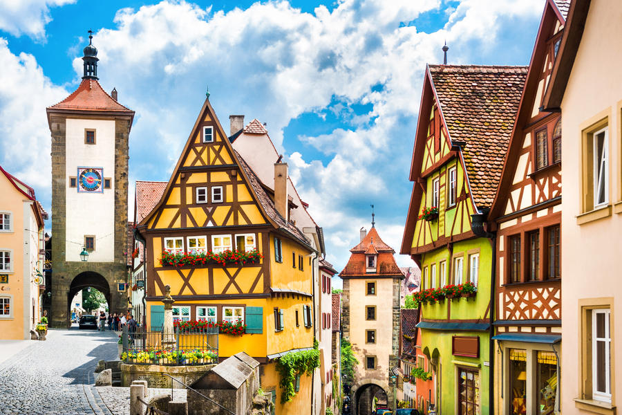Beautiful view of the historic town of Rothenburg ob der Tauber, Franconia, Bavaria, Germany