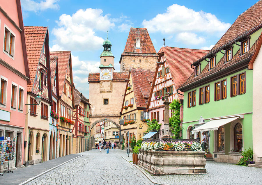 Beautiful view of the historic town of Rothenburg ob der Tauber, Franconia, Bavaria, Germany