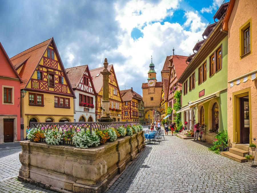 Beautiful view of the historic town of Rothenburg ob der Tauber, Franconia, Bavaria, Germany