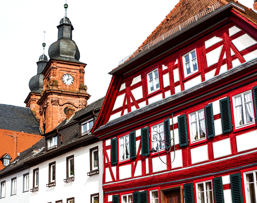 Historical picturesque architecture in baroque town Amorbach, Bavaria, Germany