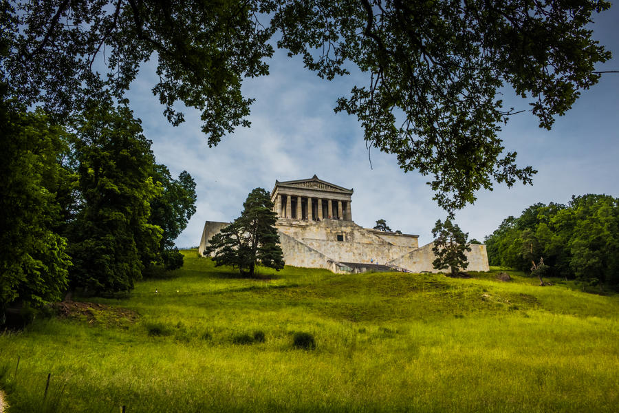 Image of the Walhalla, Germany with dark clouds