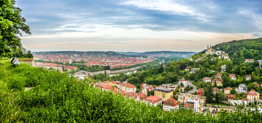 Aerial view of the historic city of Wurzburg, region of Franconia, Northern Bavaria, Germany