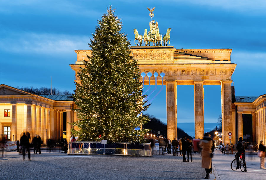 Brandenburg Gate Building in Berlin, Germany. Illuminated at night
