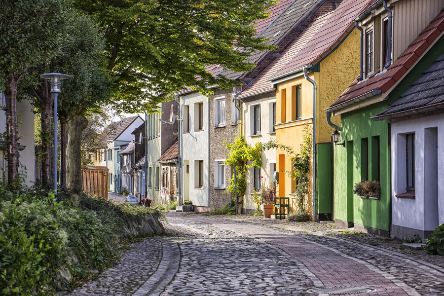 View a small and idyllic street in the town of Barth, near Darss and Fischland. The street is traditionally paved.