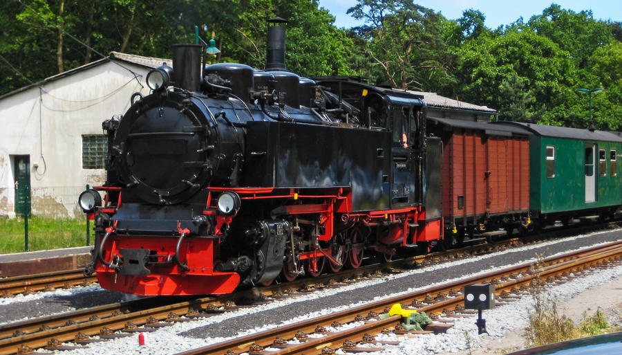 Old steam locomotive &quot;Rasender Roland&quot; at the Islan Ruegen, Germany, Baltic Sea