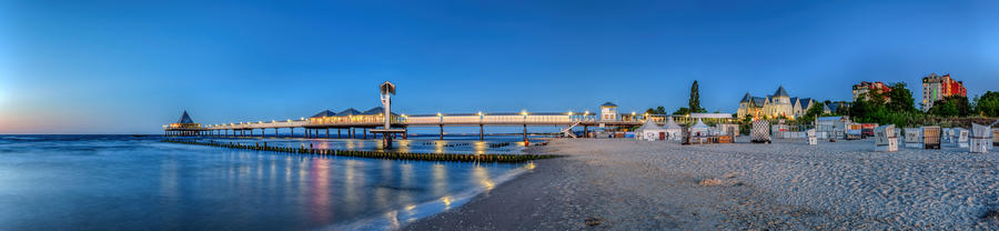 Seebrücke Heringsdorf Usedom Ostsee Panorama beleuchte