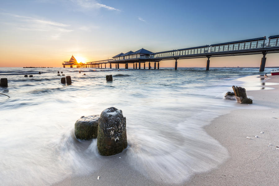 Heringsdorf Pier stretching out into the Baltic Sea, on the island of Usedom; in Germany