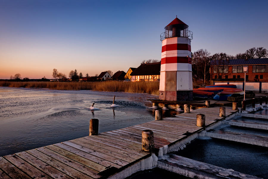 Boats on the isle of Ruegen in the Baltic sea at wintertime