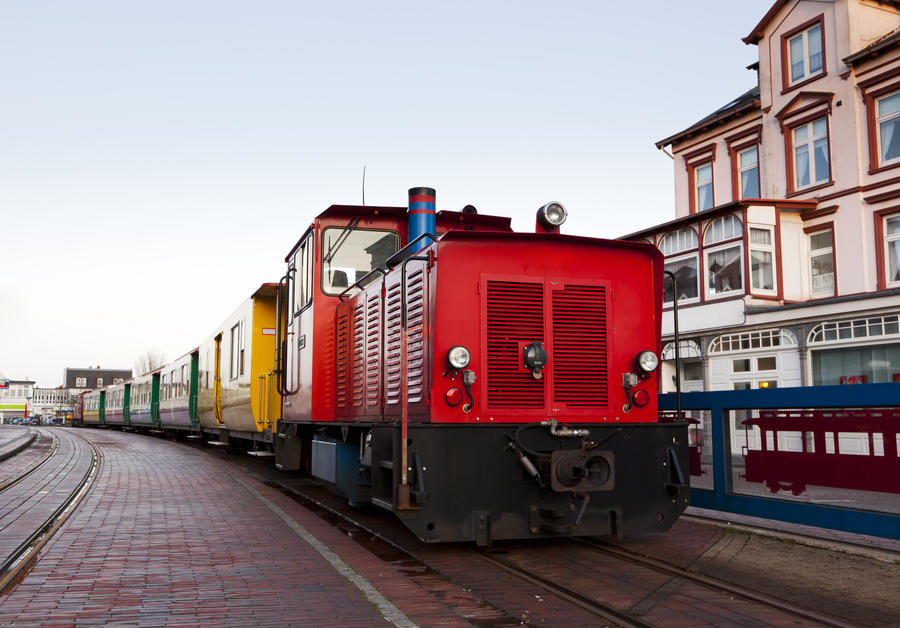 small railway train at the central station of Borkum island