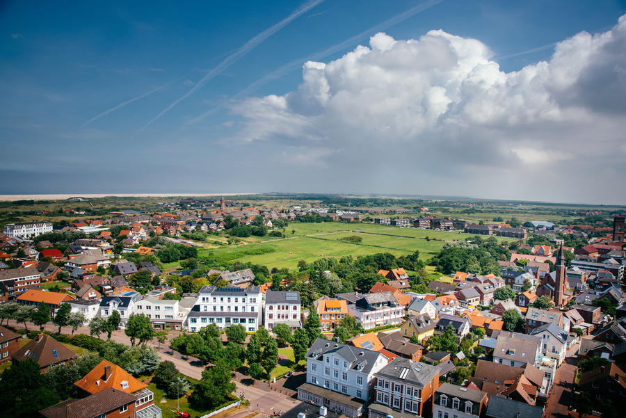 View over island Borkum from top of the lighthouse, North Sea, Germany