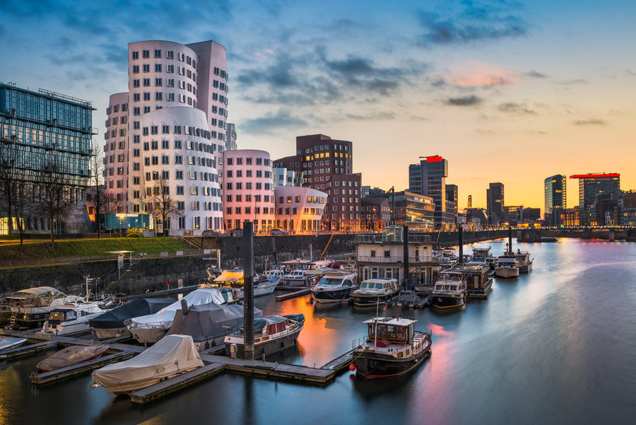 Medienhafen harbour skyline in Dusseldorf, Germany