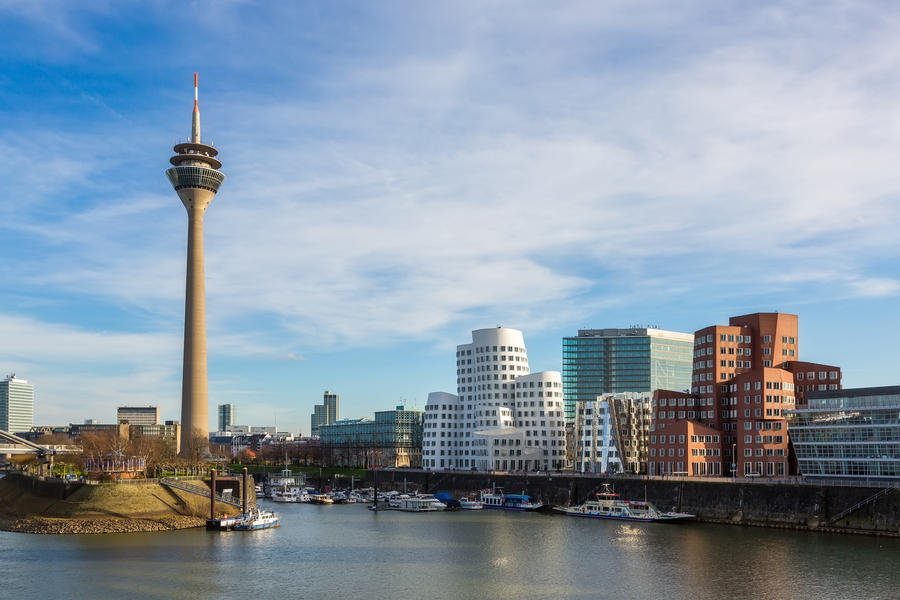 Dusseldorf cityscape with view on media harbor, Germany