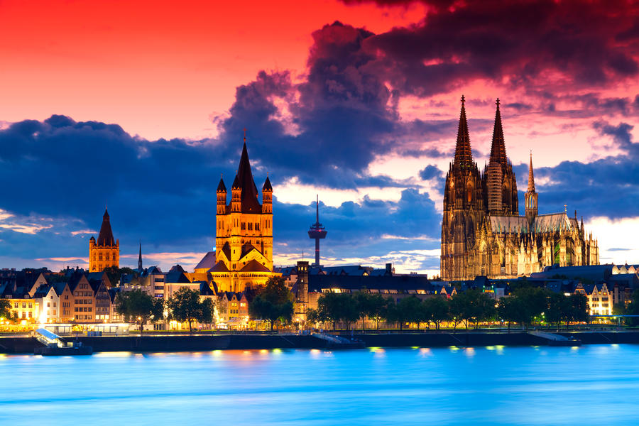 The skyline of the German city Cologne (Koeln) with the famous cathedral