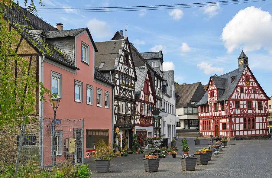 typical square in Cochem village, Germany