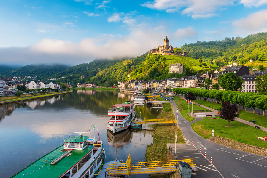 Cochem and Mosel River in Germany around sunrise