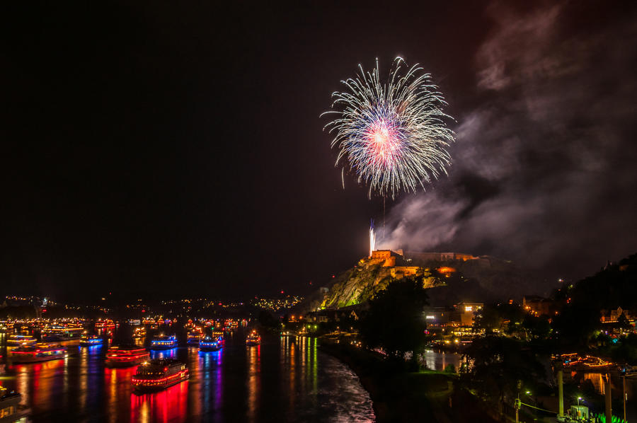 firework display of Rhine in Flames in Koblenz 2013