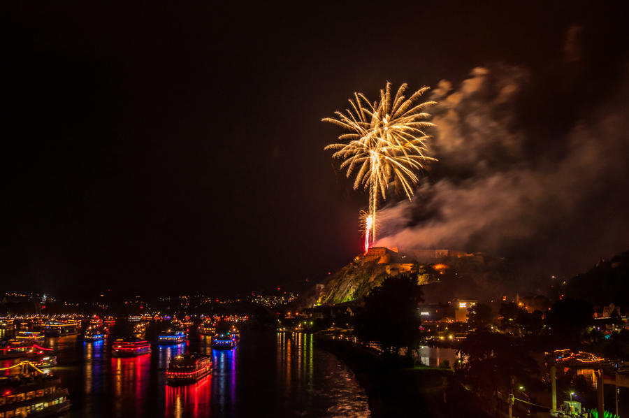 firework display of Rhine in Flames in Koblenz 2013