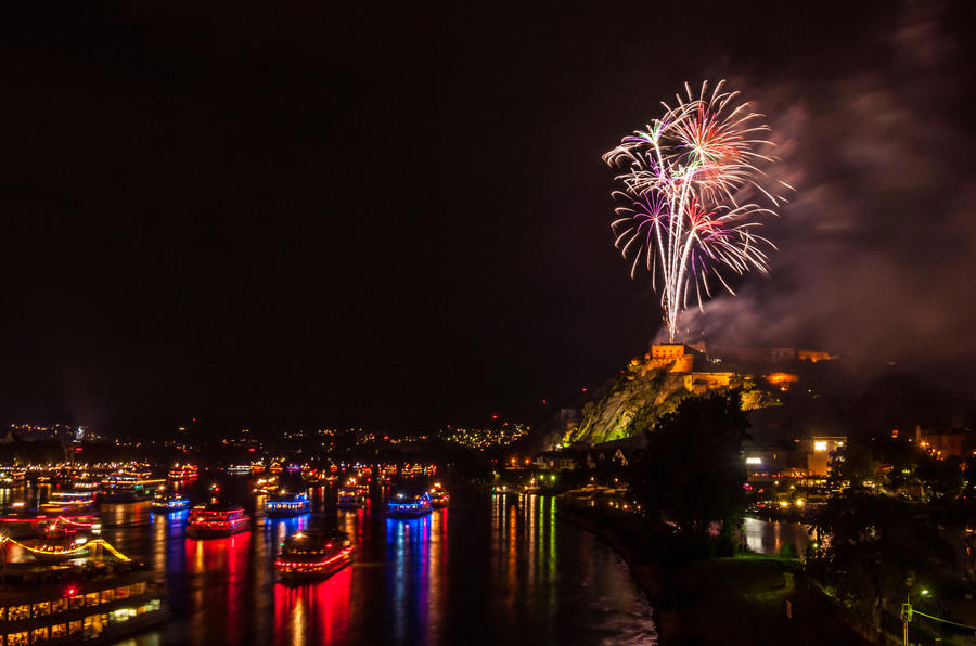 firework display of Rhine in Flames in Koblenz 2013