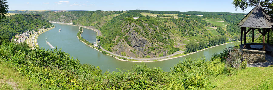 Rhine river in germany with lorelei rock - beautiful summer panorama view