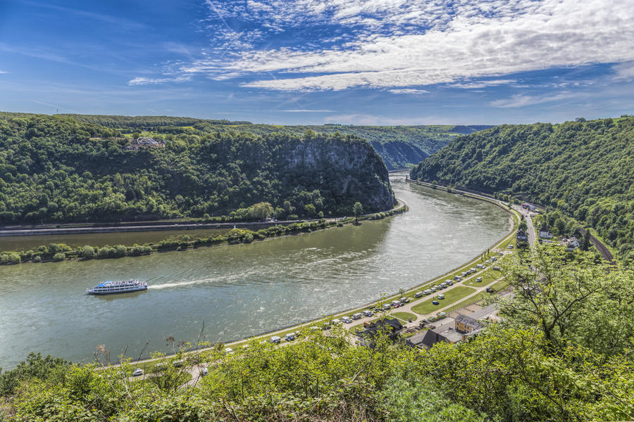 View of the Rhine Valley - Loreley rock - Ship on the Rhine