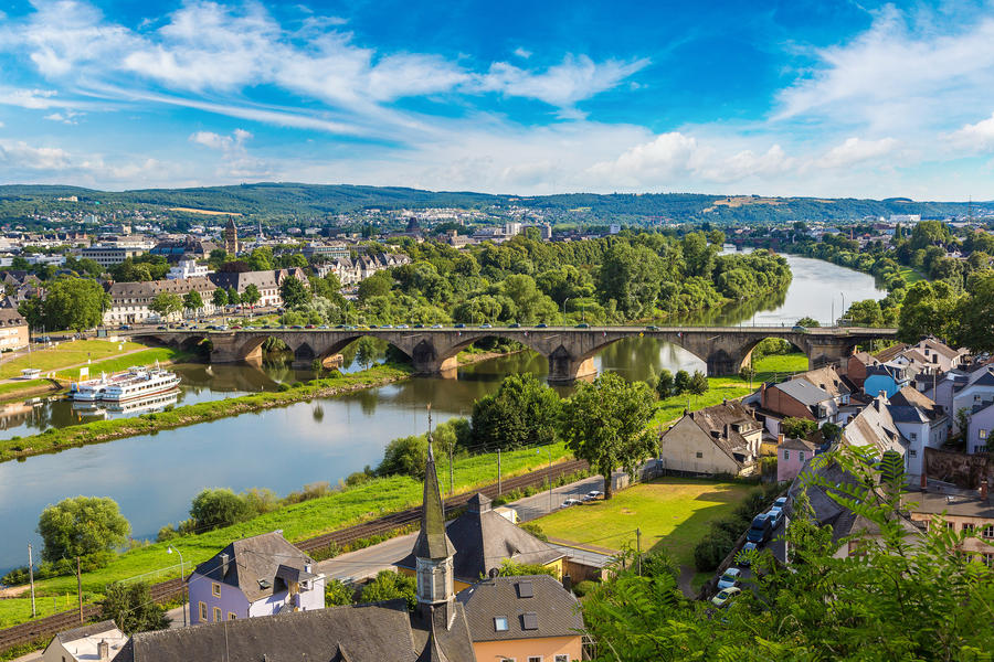 Panoramic aerial view of Trier in a beautiful summer day, Germany