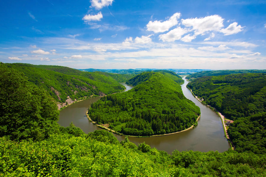 Saarschleifen - The Saar river turning around the hill in Saarland, Germany