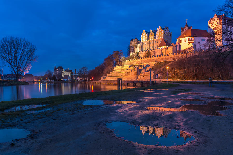 castle of Bernburg in Germany at dusk