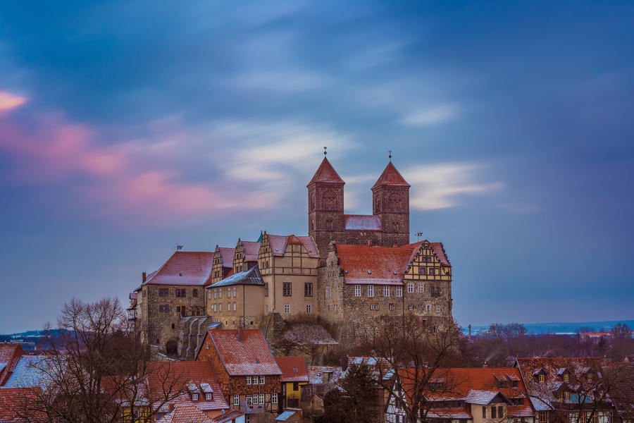 castle of Quedlinburg at dusk, Germany