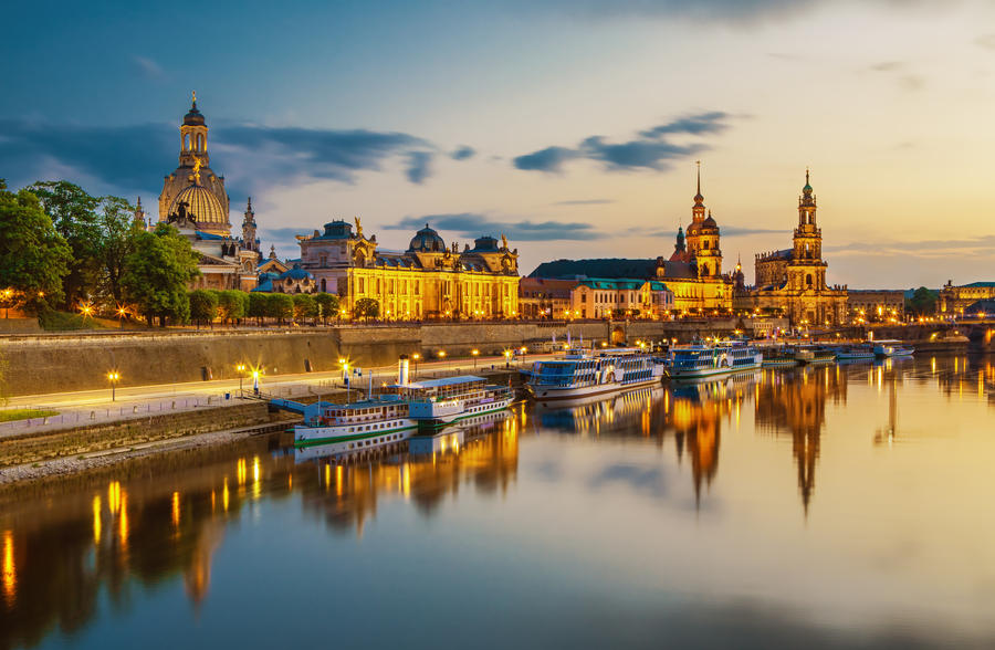 Beautiful Dresden city skyline at Elbe River and Augustus Bridge, Dresden, Saxony, Germany