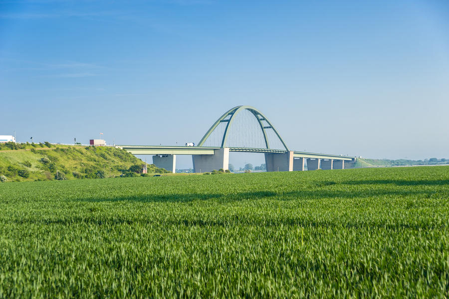 View toward the Fehmarnsund Bridge at the Baltic Sea