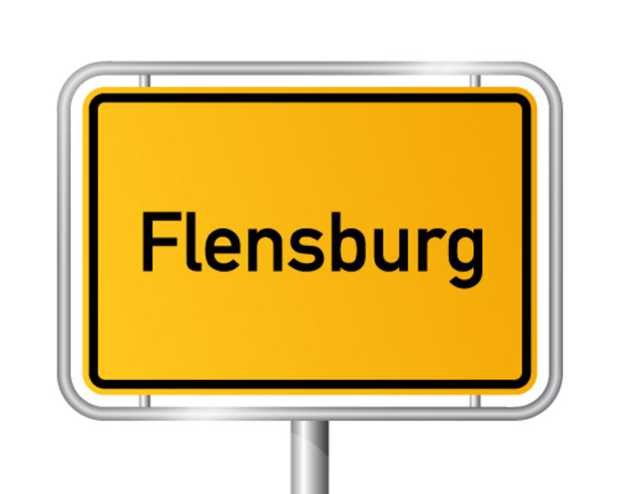 City limit sign FLENSBURG against white background - Schleswig Holstein, Germany